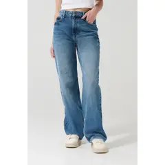 KOAJ - Jean bota recta 90´S azul con tiro alto y cremallera