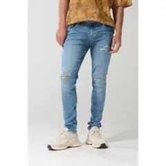KOAJ - Jean skinny tiro bajo azul claro ajustado con rotos Hombre
