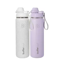 BUFFER FLASK - Termo Botella Agua Termica Buffer Acero Inox +4 Tapas Set x2 - Blanco