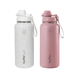 BUFFER FLASK - Termo Botella Agua Termica Acero Inoxidable Buffer + 4 Tapas Set x2 - Blanco