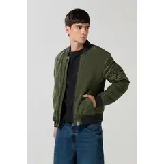 KOAJ - Chaqueta unicolor bomber con bolsillos y acabados en ri Hombre