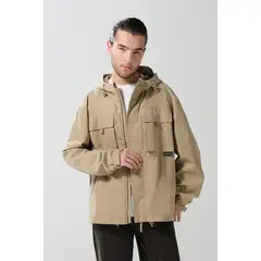 KOAJ - Chaqueta unicolor liviana con bolsillos y capota Hombre