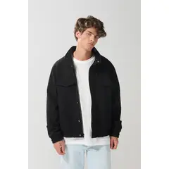 KOAJ - Cazadora negra con cuello alto y bolsillos Hombre