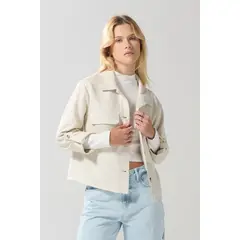 KOAJ - Cazadora crema en gamuza con cuello trucker Mujer