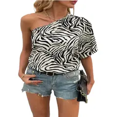 100 - Blusa De Un Solo Hombro Estilo Cebra