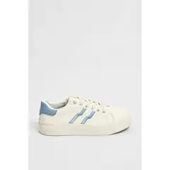 KOAJ - Tenis blancos casuales con contrastes azules y cordones Mujer