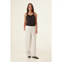 BELIFE - Pantalón amplio ivory con bolsillos para mujer