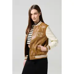 KOAJ - Chaqueta college kaki bomber con mangas en contraste Mujer