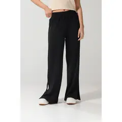 KOAJ - Pantalón palazzo negro tiro alto bota recta con abertur Mujer