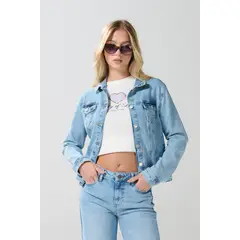 KOAJ - Chaqueta slim azul clara en jean con bolsillos delanter Mujer