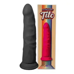 GENERICO - Dildo Pene Texturizado Silicona Biomédica Adherente 17cm Negro