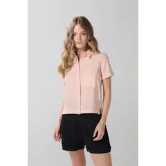 KOAJ - Blusa unicolor en algodón manga corta con bolsillo Mujer