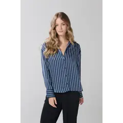 KOAJ - Blusa en satín a rayas unicolor con manga larga Mujer