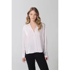 KOAJ - Blusa en satín a rayas unicolor con manga larga Mujer