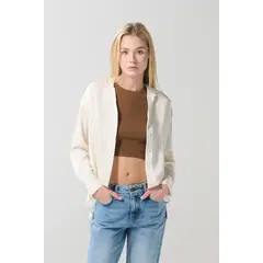 KOAJ - Blusa en satín unicolor con manga larga y botones Mujer