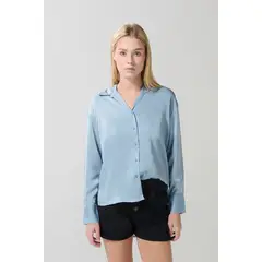 KOAJ - Blusa en satín unicolor con manga larga y botones Mujer