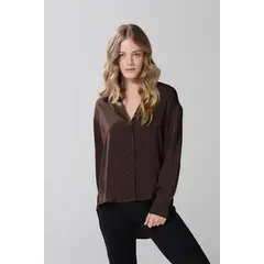 KOAJ - Blusa en satín unicolor con manga larga y botones Mujer