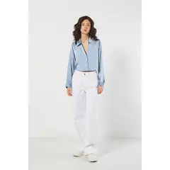KOAJ - Blusa crop top unicolor en satín oversize con manga lar Mujer
