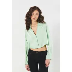 KOAJ - Blusa crop top unicolor en satín oversize con manga lar Mujer