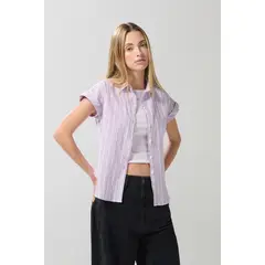 KOAJ - Blusa unicolor manga corta con hombro rodado y botones Mujer