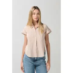 KOAJ - Blusa unicolor manga corta con hombro rodado y botones Mujer