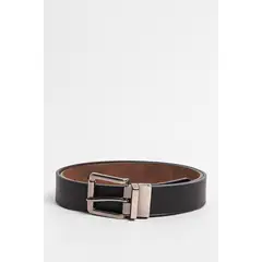 KOAJ - Cinturón café con parte reversible negra y hebilla cua Hombre