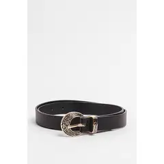 KOAJ - Cinturón negro sintético con hebilla metálica dorada Mujer