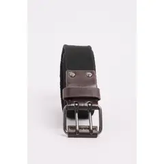 KOAJ - Cinturón negro tipo reata con doble aguja y hebilla cua Hombre