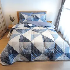 STANZIA HOME - Tendido Acolchado Geométrico Azul - Cama Queen - 160