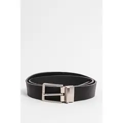 KOAJ - Cinturón reversible negro con hebilla plateada y textur Hombre