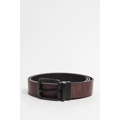 KOAJ - Cinturón reversible café con hebilla cuadrada y textur Hombre