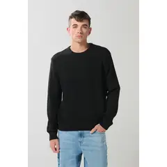 KOAJ - Suéter tejido negro con cuello redondo y rayas en relie Hombre