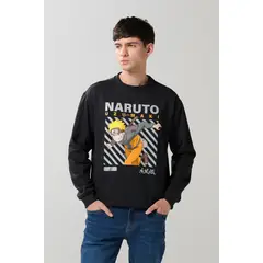 KOAJ - Buzo negro con cuello redondo y diseño de Naruto Hombre
