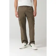 KOAJ - Pantalón cargo en dril unicolor con bota recta y tiro b