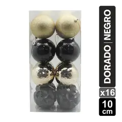 GIO HOME - Set X 16 Bolas Navideñas Surtido Doradonegro 10Cm