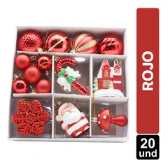 GIO HOME - Set X 20 Adornos Navideños Para Colgar Rojo