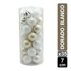 GIO HOME - Set X 35 Bolas Navideñas Surtidas Doradoblanco 7Cm