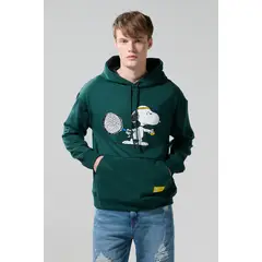 KOAJ - Buzo verde oscuro con capota y arte de Snoopy Hombre