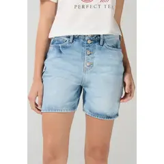 KOAJ - Short azul en jean con tiro súper alto y botones visibl Short azul en jean con tiro súper alto y botones visibl Mujer