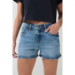 KOAJ - Short en jean azul claro con bolsillos, tiro alto y bot Short en jean azul claro con bolsillos, tiro alto y bot Mujer
