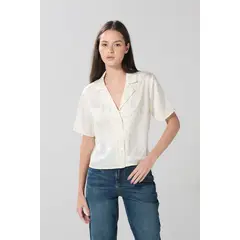 KOAJ - BLUSA SATIN/ESTAMPADO CUELLO RESORT MANGA CORTA Mujer