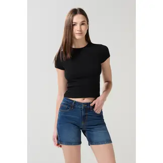 KOAJ - Short en jean azul con costuras en contraste y tiro med Short en jean azul con costuras en contraste y tiro med Mujer