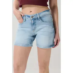 KOAJ - Short tiro medio azul en jean con desgastes localizados Short tiro medio azul en jean con desgastes localizados Mujer
