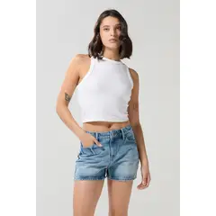 KOAJ - Short de jean azul claro con desgastes ligeros y tiro a Short de jean azul claro con desgastes ligeros y tiro a Mujer