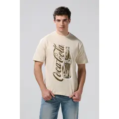 KOAJ - Camiseta kaki clara manga corta con diseño de Coca-Cola Hombre