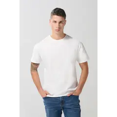 KOAJ - Camiseta en algodón crema manga corta con hombro rodado Hombre