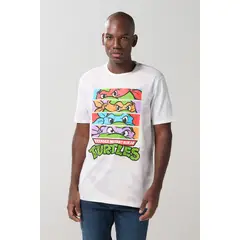 KOAJ - Camiseta cuello redondo crema con arte de Tortugas Ninj Hombre