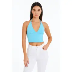 FRIOLENTA - Top Croptop Blusa Moda Celeste