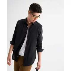 SEVEN SEVEN - Camisa En Efecto Lino Para Hombre Negro