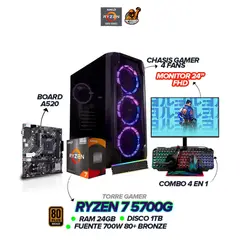AMD - PC Ryzen 7 5700G / 24GB RAM / 1TB SSD / 700W / Monitor 24" FHD + Combo 4 en 1